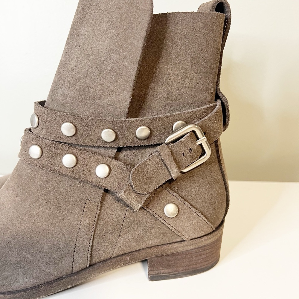 See by Chloe Neo Janis Metal Studded Buckle Suede Taupe Slip On Ankle Boot - Picture 9 of 9
